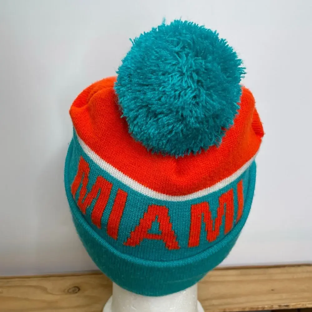 Miami Dolphins Pom Pom Beanie Sherpa Lined  Kids Size